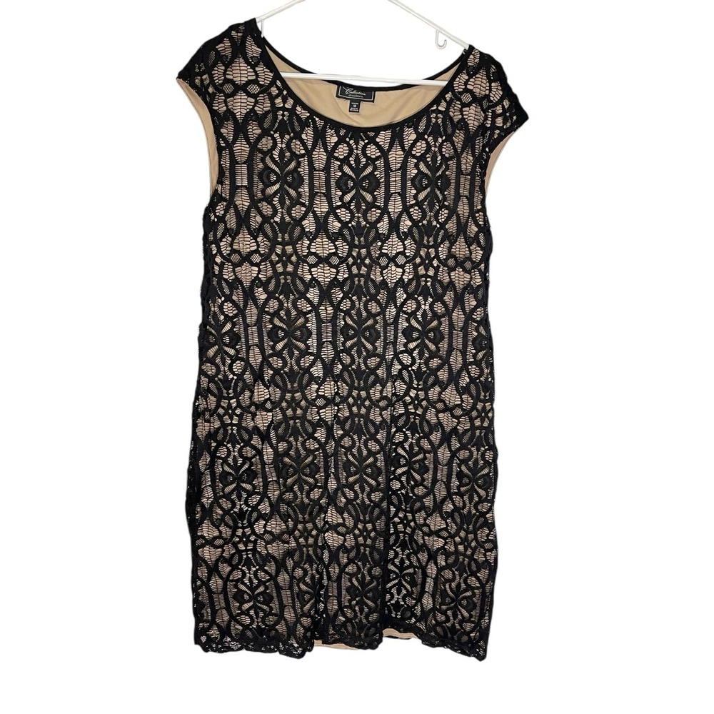 Dressbarn 18 Black Lace Overlay Sheath Dress Geometric Sleeveless Cocktail Event